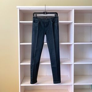 J Brand Mid-Rise Coated Ankle Skinny Jeans 26 in Dark Forest Green